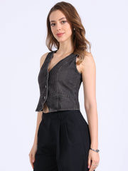 Denim Jakcet Sleeveless V Neck Button Down Casual Jean Waistcoat Vest