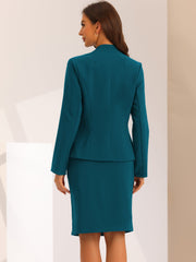 2pc Business Collarless Blazer and Pencil Skirt Suit Sets