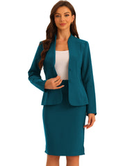 2pc Business Collarless Blazer and Pencil Skirt Suit Sets