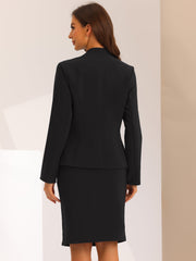 2pc Business Collarless Blazer and Formal Pencil Skirt Suit Sets
