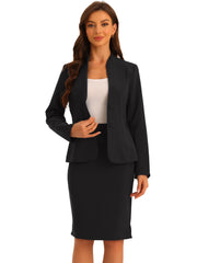 2pc Business Collarless Blazer and Formal Pencil Skirt Suit Sets