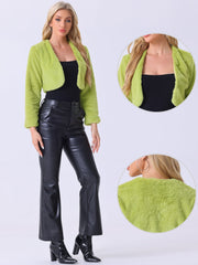 Evening Open Front Bolero Shrug Cropped Faux Fur Jacket