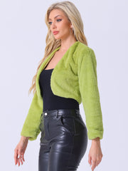 Evening Open Front Bolero Shrug Cropped Faux Fur Jacket