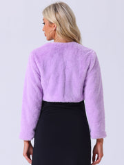 Evening Open Front Bolero Shrug Cropped Faux Fur Jacket