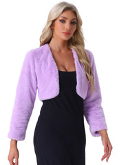 Evening Open Front Bolero Shrug Cropped Faux Fur Jacket