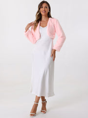 Evening Open Front Bolero Shrug Cropped Faux Fur Jacket
