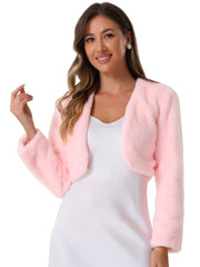 Evening Open Front Bolero Shrug Cropped Faux Fur Jacket