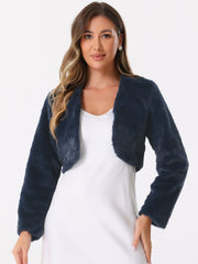 Evening Open Front Bolero Shrug Cropped Faux Fur Jacket