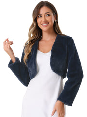 Evening Open Front Bolero Shrug Cropped Faux Fur Jacket