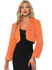 Evening Open Front Bolero Shrug Cropped Faux Fur Jacket