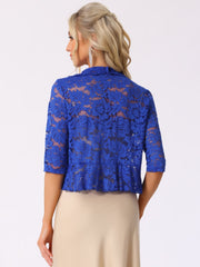 Lace Sheer 3/4 Sleeve Ruffle Hem Open Front Bolero Shrug