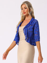 Lace Sheer 3/4 Sleeve Ruffle Hem Open Front Bolero Shrug