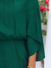 Elegant Solid Color Mock Tie Neck 3/4 Slit Sleeve Office Jumpsuits