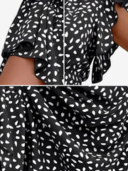 Dots Print Ruffled Cap Sleeves Smocked Waist Maxi Dress