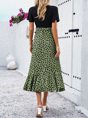 Boho-Chic Eyelet Short Sleeves Patchwork Floral Belted Hi-Lo Hem Midi Garden Party Dress