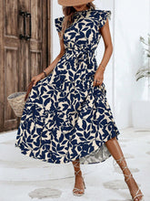 Flattering A-Line Ruffled Cap Sleeves Belted Floral Tiered for Garden Parties & Brunch Dates Maxi Dress