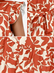 Flattering A-Line Ruffled Cap Sleeves Belted Floral Tiered for Garden Parties & Brunch Dates Maxi Dress