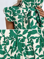 Flattering A-Line Ruffled Cap Sleeves Belted Floral Tiered for Garden Parties & Brunch Dates Maxi Dress