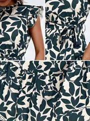 Flattering A-Line Ruffled Cap Sleeves Belted Floral Tiered for Garden Parties & Brunch Dates Maxi Dress