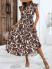 Flattering A-Line Ruffled Cap Sleeves Belted Floral Tiered for Garden Parties & Brunch Dates Maxi Dress