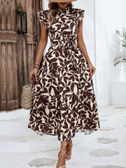 Flattering A-Line Ruffled Cap Sleeves Belted Floral Tiered for Garden Parties & Brunch Dates Maxi Dress
