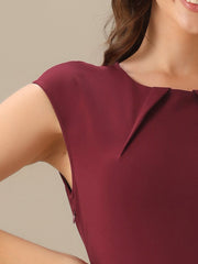Elegant Business Cap Sleeve Belted Pencil Work Sheath Dress