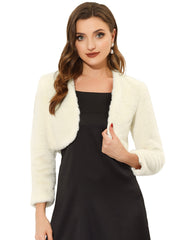 Evening Open Front Bolero Shrug Cropped Faux Fur Jacket