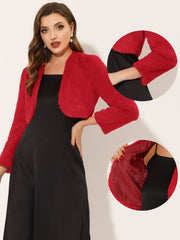 Evening Open Front Bolero Shrug Cropped Faux Fur Jacket