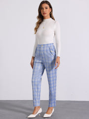Vintage Tartan Plaid Pants Elastic Waist Straight Long Trousers