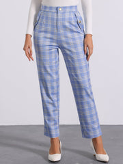 Vintage Tartan Plaid Pants Elastic Waist Straight Long Trousers