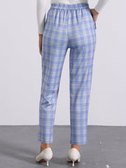 Vintage Tartan Plaid Pants Elastic Waist Straight Long Trousers