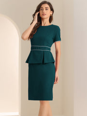 Peplum Pencil Crew Neck Short Sleeve Bodycon Elegant Sheath Dress