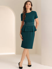 Peplum Pencil Crew Neck Short Sleeve Bodycon Elegant Sheath Dress