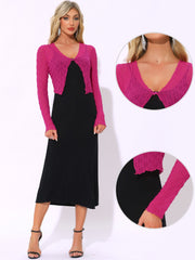 Long Sleeves Lightweight Sheer Textured Cropped Bolero Shrug