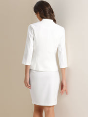 2 Piece Notched Collar Blazer and Pencil Skirt Business Suit Set