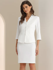 2 Piece Notched Collar Blazer and Pencil Skirt Business Suit Set