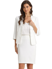 2 Piece Notched Collar Blazer and Pencil Skirt Business Suit Set