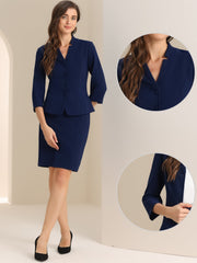 2 Piece Notched Collar Blazer and Pencil Skirt Business Suit Set