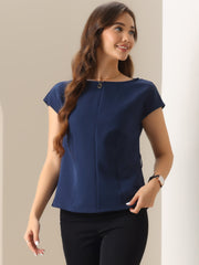 Cap Sleeve Boat Neck Office Work Belted Tops