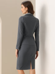 2 Pieces Business Casual Notched Lapel Long Sleeve Blazer & Pencil Skirt Suit Set