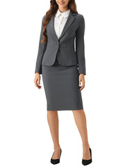 2 Pieces Business Casual Notched Lapel Long Sleeve Blazer & Pencil Skirt Suit Set