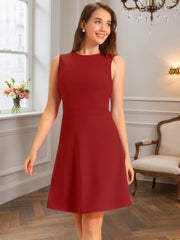 Solid Color Round Neck Sleeveless A-Line Work Midi Dress