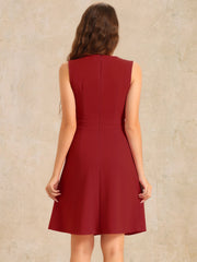 Solid Color Round Neck Sleeveless A-Line Work Midi Dress