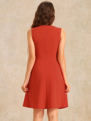 Solid Color Round Neck Sleeveless A-Line Work Midi Dress
