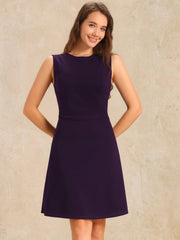 Solid Color Round Neck Sleeveless A-Line Work Midi Dress
