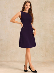 Solid Color Round Neck Sleeveless A-Line Work Midi Dress