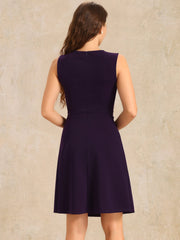Solid Color Round Neck Sleeveless A-Line Work Midi Dress