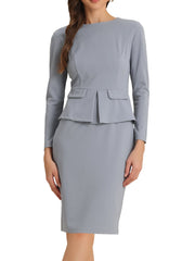 Bodycon Pencil Round Neck Bracelet Sleeve Peplum Office Sheath Dress