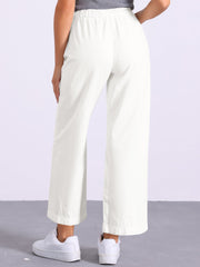Casual Denim Pants Drawstring Elastic Waist Wide Legs Jeans