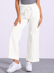Casual Denim Pants Drawstring Elastic Waist Wide Legs Jeans